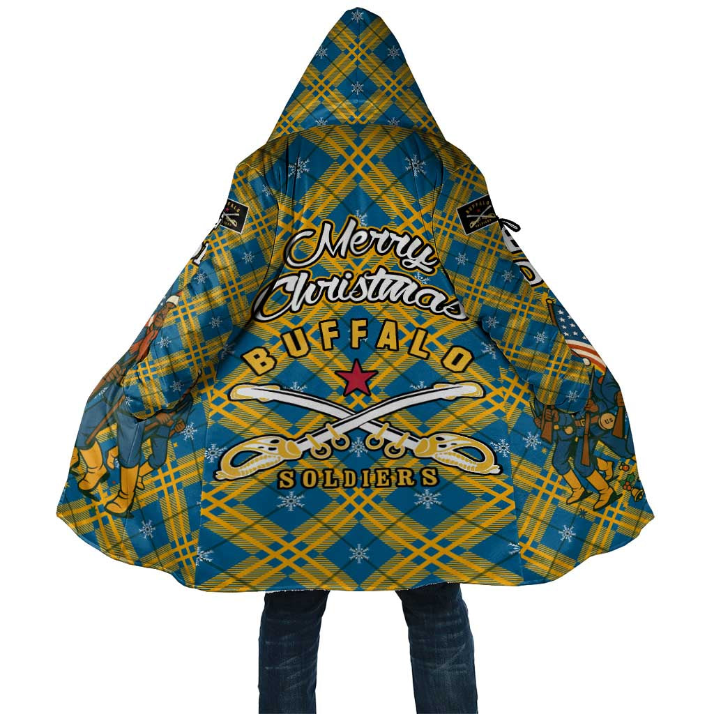 Buffalo Soldiers Christmas Cloak with Blue Yellow Plaid Parade Illustration Design - Wonder Print Shop