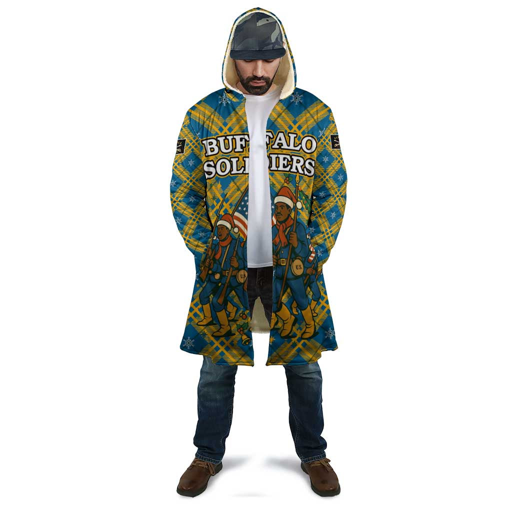 Buffalo Soldiers Christmas Cloak with Blue Yellow Plaid Parade Illustration Design - Wonder Print Shop