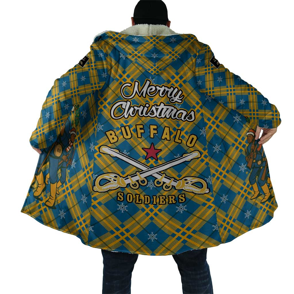 Buffalo Soldiers Christmas Cloak with Blue Yellow Plaid Parade Illustration Design - Wonder Print Shop