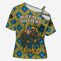 Buffalo Soldiers Christmas Cross Shoulder Shirt with Blue Yellow Plaid Parade Illustration Design - Wonder Print Shop