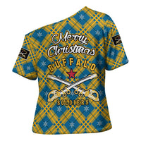 Buffalo Soldiers Christmas Cross Shoulder Shirt with Blue Yellow Plaid Parade Illustration Design - Wonder Print Shop