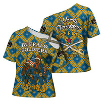 Buffalo Soldiers Christmas Cross Shoulder Shirt with Blue Yellow Plaid Parade Illustration Design - Wonder Print Shop