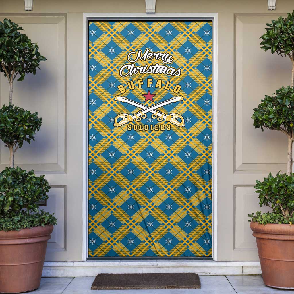 Buffalo Soldiers Christmas Door Cover with Blue Yellow Plaid Parade Illustration Design - Wonder Print Shop