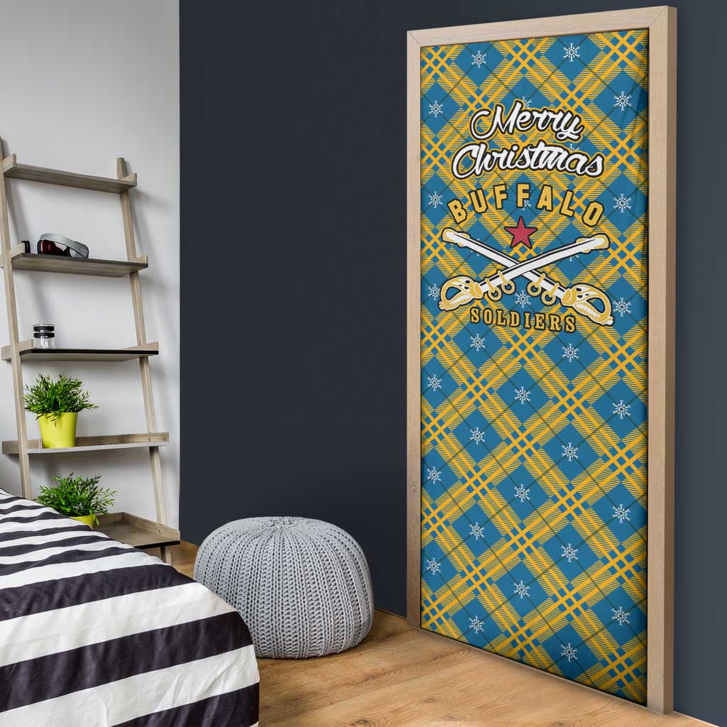 Buffalo Soldiers Christmas Door Cover with Blue Yellow Plaid Parade Illustration Design - Wonder Print Shop