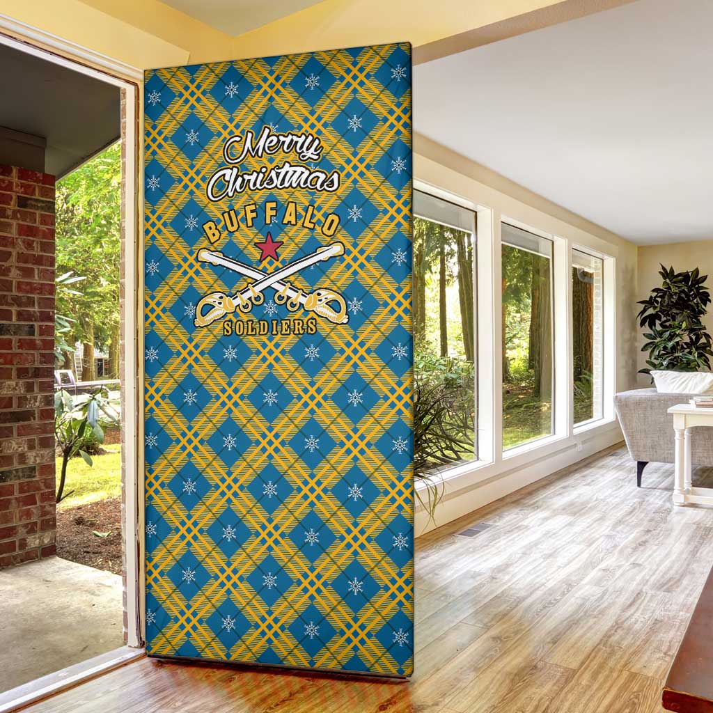 Buffalo Soldiers Christmas Door Cover with Blue Yellow Plaid Parade Illustration Design - Wonder Print Shop