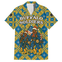 Buffalo Soldiers Christmas Family Matching Long Sleeve Bodycon Dress and Hawaiian Shirt with Blue Yellow Plaid Parade Illustration Design - Wonder Print Shop