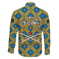 Buffalo Soldiers Christmas Family Matching Long Sleeve Bodycon Dress and Hawaiian Shirt with Blue Yellow Plaid Parade Illustration Design - Wonder Print Shop