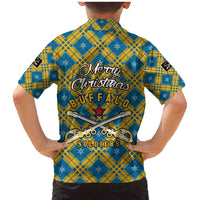 Buffalo Soldiers Christmas Family Matching Mermaid Dress and Hawaiian Shirt with Blue Yellow Plaid Parade Illustration Design - Wonder Print Shop