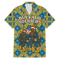 Buffalo Soldiers Christmas Family Matching Mermaid Dress and Hawaiian Shirt with Blue Yellow Plaid Parade Illustration Design - Wonder Print Shop
