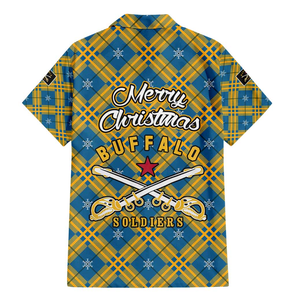 Buffalo Soldiers Christmas Family Matching Mermaid Dress and Hawaiian Shirt with Blue Yellow Plaid Parade Illustration Design - Wonder Print Shop