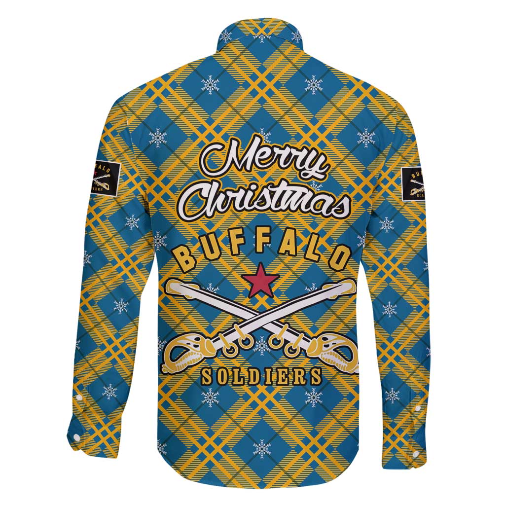 Buffalo Soldiers Christmas Family Matching Mermaid Dress and Hawaiian Shirt with Blue Yellow Plaid Parade Illustration Design - Wonder Print Shop