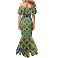 Buffalo Soldiers Christmas Family Matching Mermaid Dress and Hawaiian Shirt with Blue Yellow Plaid Parade Illustration Design - Wonder Print Shop