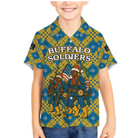 Buffalo Soldiers Christmas Family Matching Mermaid Dress and Hawaiian Shirt with Blue Yellow Plaid Parade Illustration Design - Wonder Print Shop