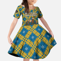 Buffalo Soldiers Christmas Family Matching Off The Shoulder Long Sleeve Dress and Hawaiian Shirt with Blue Yellow Plaid Parade Illustration Design - Wonder Print Shop