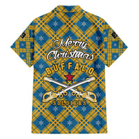 Buffalo Soldiers Christmas Family Matching Off The Shoulder Long Sleeve Dress and Hawaiian Shirt with Blue Yellow Plaid Parade Illustration Design - Wonder Print Shop