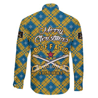 Buffalo Soldiers Christmas Family Matching Off The Shoulder Long Sleeve Dress and Hawaiian Shirt with Blue Yellow Plaid Parade Illustration Design - Wonder Print Shop
