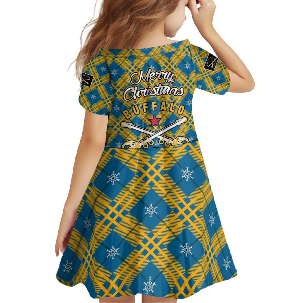 Buffalo Soldiers Christmas Family Matching Off Shoulder Maxi Dress and Hawaiian Shirt with Blue Yellow Plaid Parade Illustration Design - Wonder Print Shop