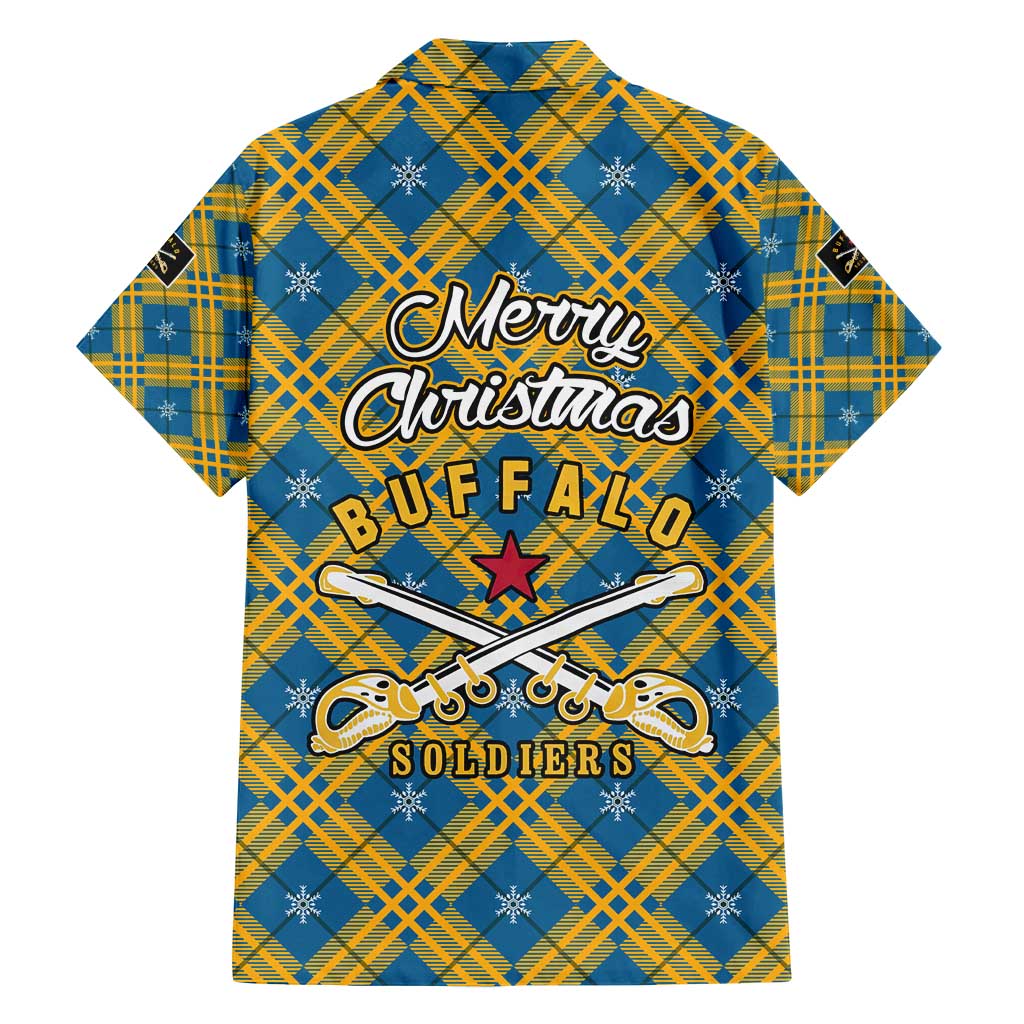 Buffalo Soldiers Christmas Family Matching Off Shoulder Maxi Dress and Hawaiian Shirt with Blue Yellow Plaid Parade Illustration Design - Wonder Print Shop