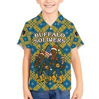 Buffalo Soldiers Christmas Family Matching Off Shoulder Maxi Dress and Hawaiian Shirt with Blue Yellow Plaid Parade Illustration Design - Wonder Print Shop