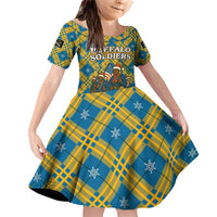 Buffalo Soldiers Christmas Family Matching Off Shoulder Short Dress and Hawaiian Shirt with Blue Yellow Plaid Parade Illustration Design - Wonder Print Shop