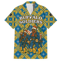 Buffalo Soldiers Christmas Family Matching Off Shoulder Short Dress and Hawaiian Shirt with Blue Yellow Plaid Parade Illustration Design - Wonder Print Shop