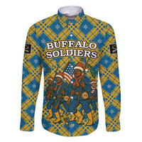 Buffalo Soldiers Christmas Family Matching Off Shoulder Short Dress and Hawaiian Shirt with Blue Yellow Plaid Parade Illustration Design - Wonder Print Shop