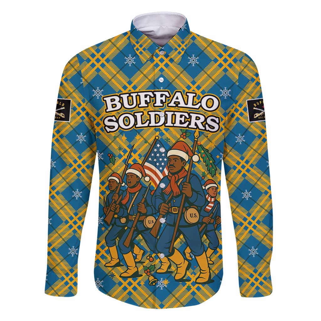 Buffalo Soldiers Christmas Family Matching Puletasi and Hawaiian Shirt with Blue Yellow Plaid Parade Illustration Design - Wonder Print Shop