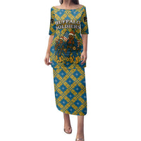 Buffalo Soldiers Christmas Family Matching Puletasi and Hawaiian Shirt with Blue Yellow Plaid Parade Illustration Design - Wonder Print Shop