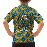 Buffalo Soldiers Christmas Family Matching Short Sleeve Bodycon Dress and Hawaiian Shirt with Blue Yellow Plaid Parade Illustration Design - Wonder Print Shop