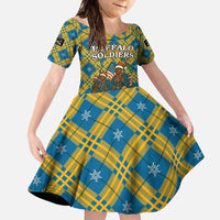 Buffalo Soldiers Christmas Family Matching Short Sleeve Bodycon Dress and Hawaiian Shirt with Blue Yellow Plaid Parade Illustration Design - Wonder Print Shop