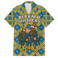 Buffalo Soldiers Christmas Family Matching Short Sleeve Bodycon Dress and Hawaiian Shirt with Blue Yellow Plaid Parade Illustration Design - Wonder Print Shop