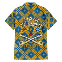Buffalo Soldiers Christmas Family Matching Short Sleeve Bodycon Dress and Hawaiian Shirt with Blue Yellow Plaid Parade Illustration Design - Wonder Print Shop