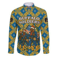 Buffalo Soldiers Christmas Family Matching Short Sleeve Bodycon Dress and Hawaiian Shirt with Blue Yellow Plaid Parade Illustration Design - Wonder Print Shop