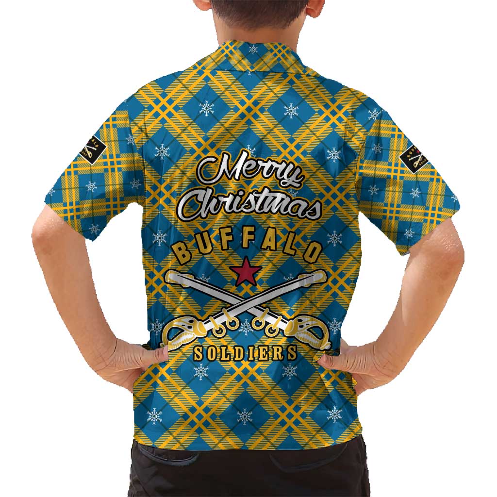 Buffalo Soldiers Christmas Family Matching Summer Maxi Dress and Hawaiian Shirt with Blue Yellow Plaid Parade Illustration Design - Wonder Print Shop