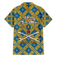 Buffalo Soldiers Christmas Family Matching Summer Maxi Dress and Hawaiian Shirt with Blue Yellow Plaid Parade Illustration Design - Wonder Print Shop