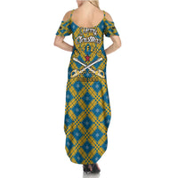 Buffalo Soldiers Christmas Family Matching Summer Maxi Dress and Hawaiian Shirt with Blue Yellow Plaid Parade Illustration Design - Wonder Print Shop