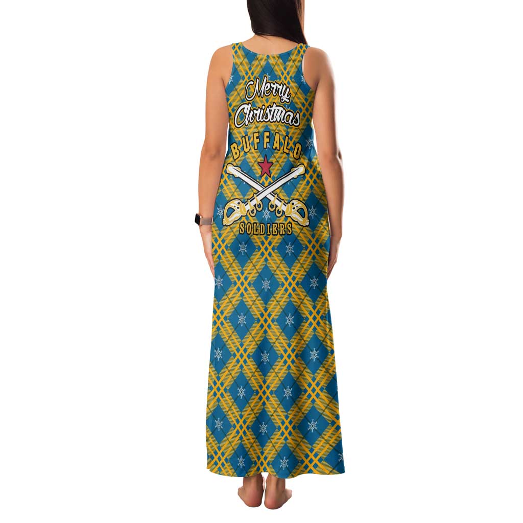 Buffalo Soldiers Christmas Family Matching Tank Maxi Dress and Hawaiian Shirt with Blue Yellow Plaid Parade Illustration Design - Wonder Print Shop