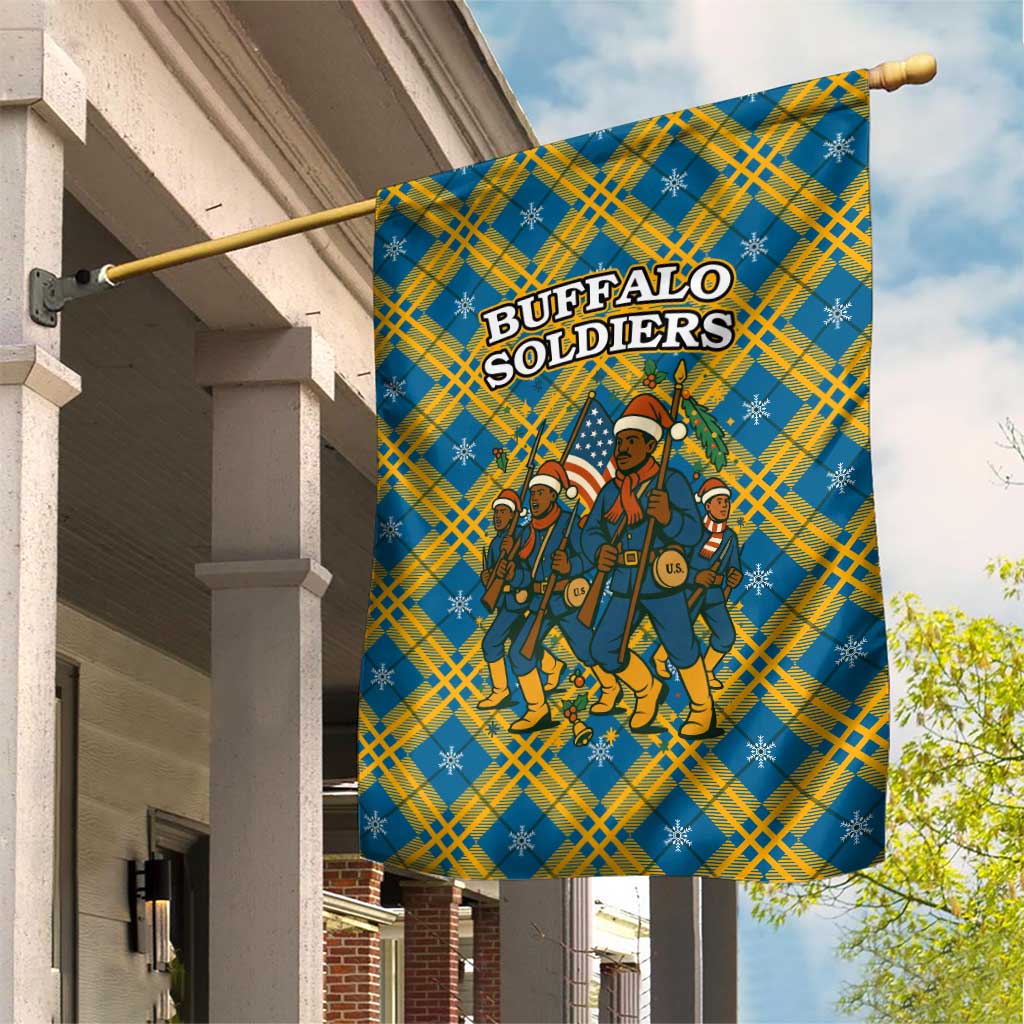 Buffalo Soldiers Christmas Garden Flag with Blue Yellow Plaid Parade Illustration Design - Wonder Print Shop