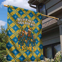 Buffalo Soldiers Christmas Garden Flag with Blue Yellow Plaid Parade Illustration Design - Wonder Print Shop