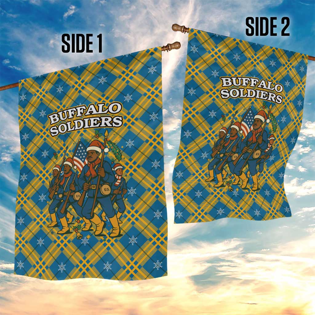 Buffalo Soldiers Christmas Garden Flag with Blue Yellow Plaid Parade Illustration Design - Wonder Print Shop