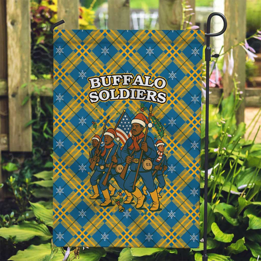 Buffalo Soldiers Christmas Garden Flag with Blue Yellow Plaid Parade Illustration Design - Wonder Print Shop
