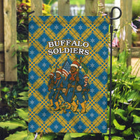 Buffalo Soldiers Christmas Garden Flag with Blue Yellow Plaid Parade Illustration Design - Wonder Print Shop