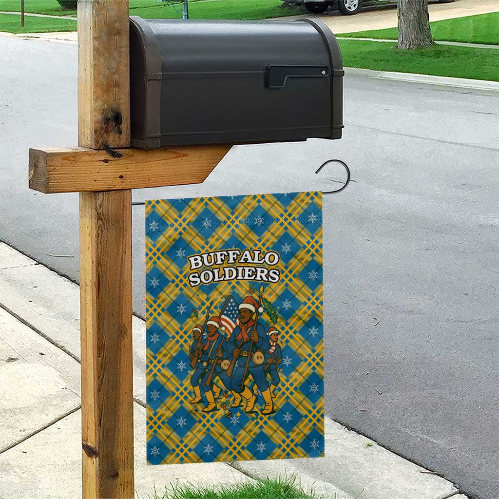 Buffalo Soldiers Christmas Garden Flag with Blue Yellow Plaid Parade Illustration Design - Wonder Print Shop