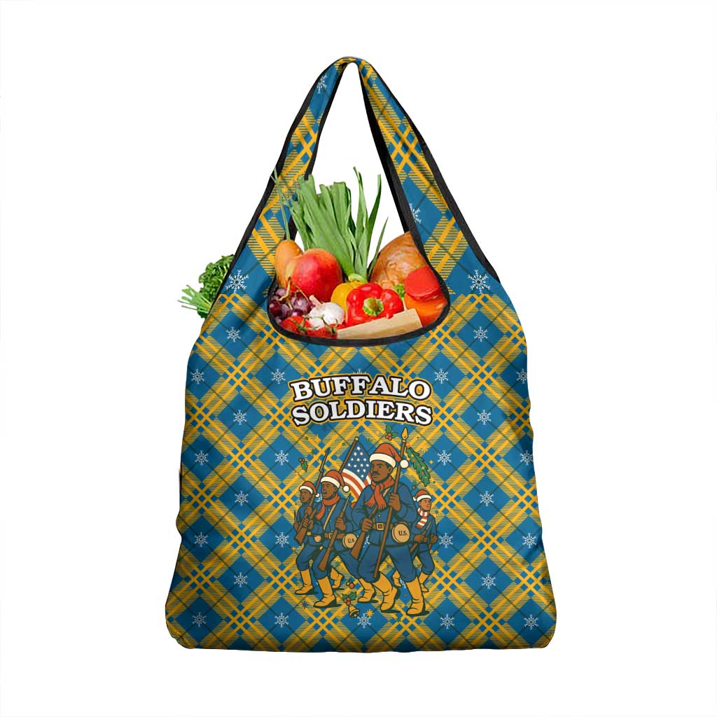 Buffalo Soldiers Christmas Grocery Bag with Blue Yellow Plaid Parade Illustration Design - Wonder Print Shop