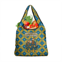 Buffalo Soldiers Christmas Grocery Bag with Blue Yellow Plaid Parade Illustration Design - Wonder Print Shop
