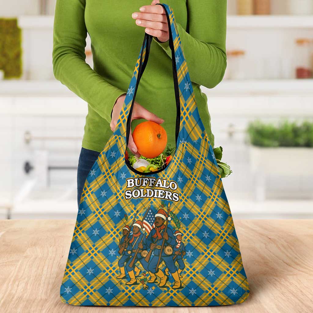 Buffalo Soldiers Christmas Grocery Bag with Blue Yellow Plaid Parade Illustration Design - Wonder Print Shop