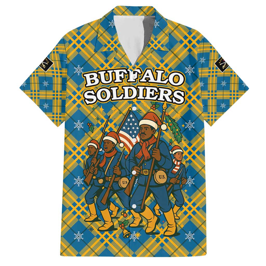 Buffalo Soldiers Christmas Hawaiian Shirt with Blue Yellow Plaid Parade Illustration Design - Wonder Print Shop
