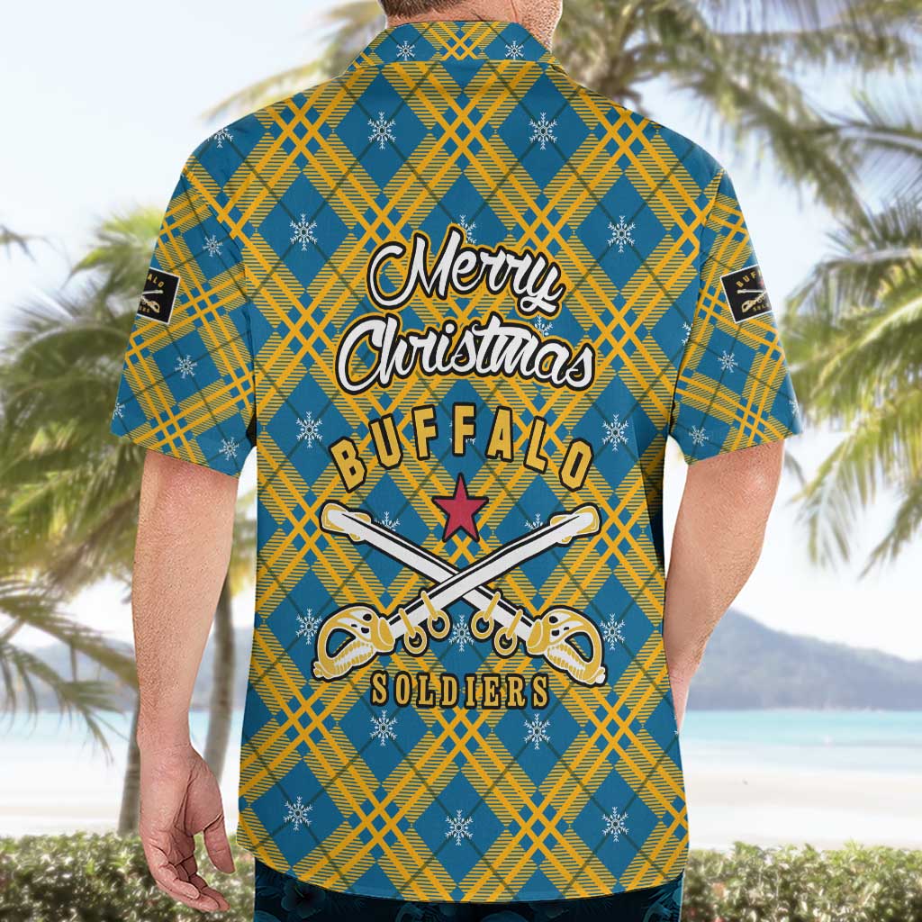 Buffalo Soldiers Christmas Hawaiian Shirt with Blue Yellow Plaid Parade Illustration Design - Wonder Print Shop