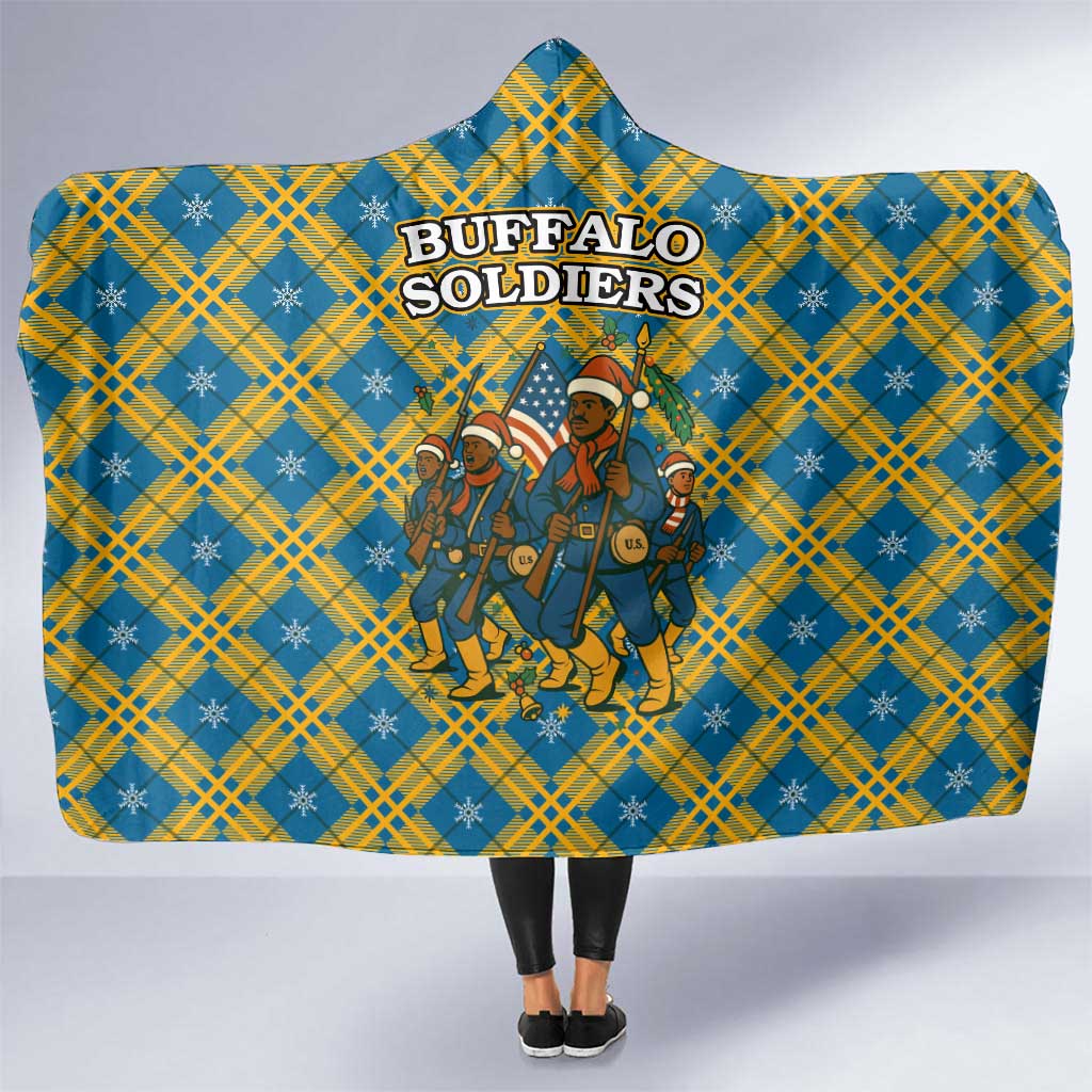 Buffalo Soldiers Christmas Hooded Blanket with Blue Yellow Plaid Parade Illustration Design - Wonder Print Shop
