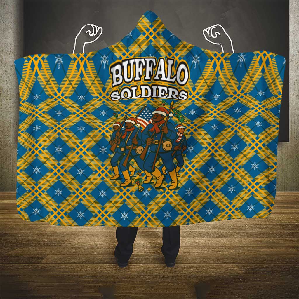 Buffalo Soldiers Christmas Hooded Blanket with Blue Yellow Plaid Parade Illustration Design - Wonder Print Shop